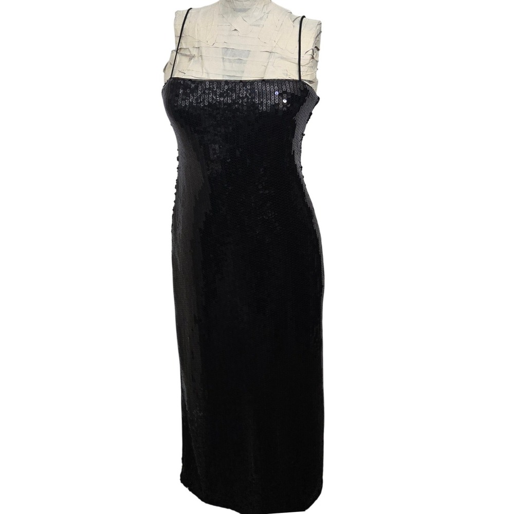 Abercrombie & Fitch Sequin Maxi Dress Women's XS Black Slip Spaghetti Strap Prom